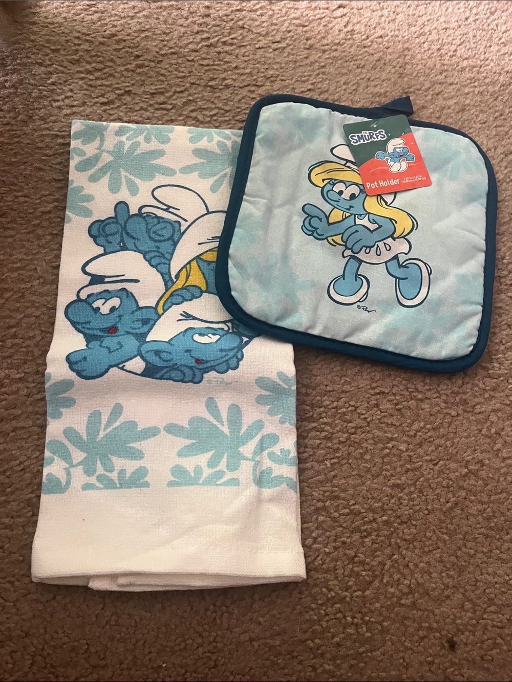 Smurfs  Blue Pot Holder and Towel Set